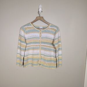 Levon Levin Hand Loomed Striped Crochet Cardigan Pastel Retro 90s Y2K Size Large